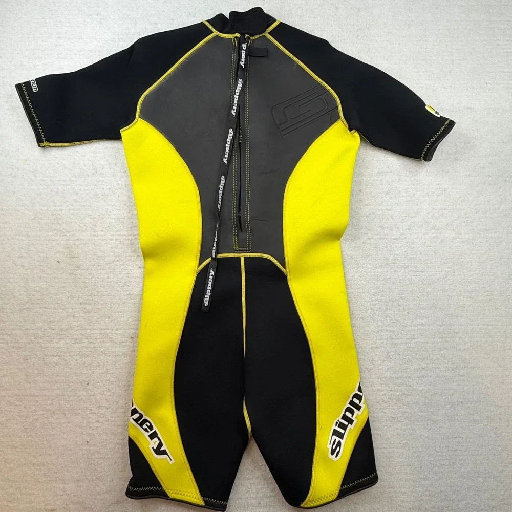 Slippery Shorty Wetsuit Mens Large Black Neon Yellow Neoprene Jet Ski Surf‎ L